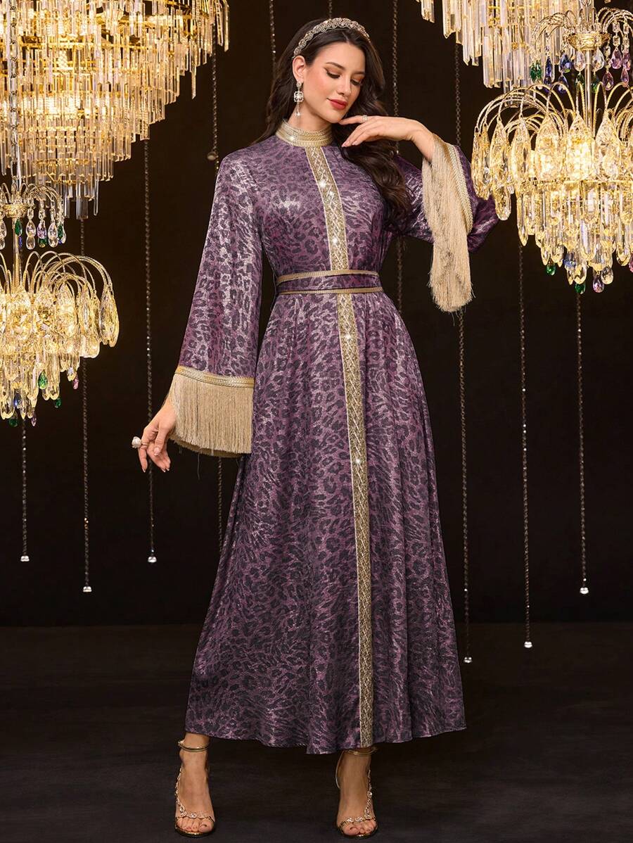 Al Najma 女士阿拉伯连衣裙，适合夏季，端庄 - 紫色 - 查看 1