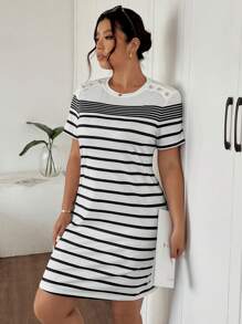 SHEIN Frenchy Vestido de moda sencillo de manga corta para talla grande, adecuado para el verano