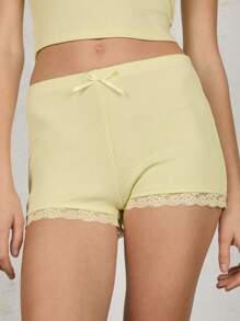 COUREZ Ensemble top en dentelle col en coup et short micro Tenue d'été 2 pièces Femmes Vintage Y2K