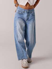 Forever 21 New Summer Low Waist Loose Casual Washed Blue Denim Women's Harem Pants - Baby Blue - View 6