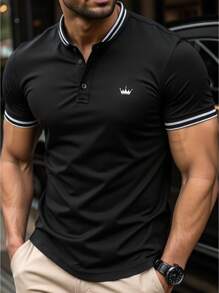 Manfinity Homme Three Pieces Set, Men's Bowling Polo Shirt Short-Sleeved Casual Top, Gift For Friends, Gift For Boyfriend - Black - View 1