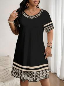EMERY ROSE Robe imprimée fleurs géométriques classique grande taille, convient pour l'été
