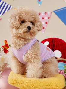 PETSIN 1pc Pet Cat Or Dog General Purple Baby Bunny Cute Print Comfortable Breathable Dog Vest - Red - View 3