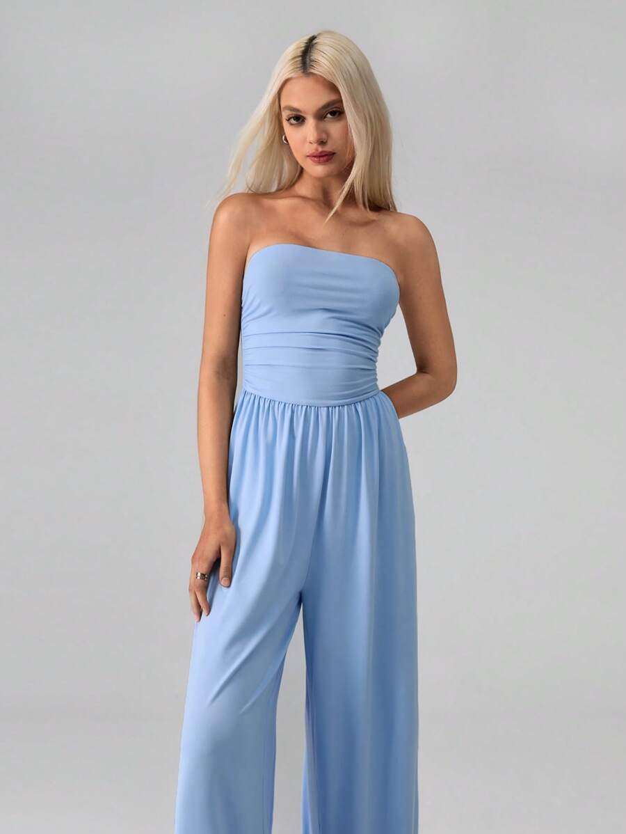 SHEIN Unity Casual Pleated Loose Jumpsuit, Simplistic And Fashionable Design, Suitable For Summer