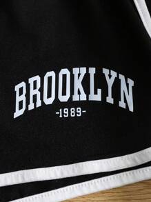 Tween Girls 3pcs/Set Colorblock Trim Letter Print, White Print, And Black Print Athletic Shorts