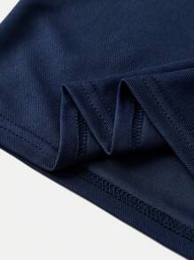SHEIN Áo thun polo cổ bẻ rộng rãi, thoải mái, dành cho bé trai tuổi mới lớn - Màu xanh lam - Xem 5