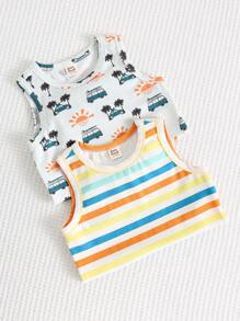 Cozy Pixies 2 Stück/Set Baby Jungen Cartoon Tier Muster gestrickte weiche Rundhals ärmelloser Lagen-Bodysuit Muster