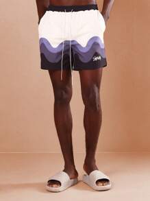 SUMWON Stanton Wave Pattern Premium Board Shorts, Summer Beach Athletics Surf Swimming Trunks With Drawstring, Casual Holiday Resort Sportswear - Purple - View 3