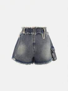 SHEIN Girlism Teen Girl Y2K Vintage Retro Washed Low Rised Pleated Baggy Denim Skort, Summer Boho Western Concert Rave Graduation - Medium Wash - View 2