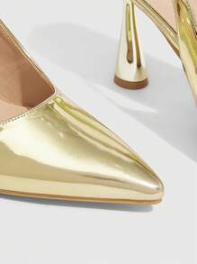 CUCCOO SZL Tacones altos de punta fina y tira sexy para mujer con tacón dorado