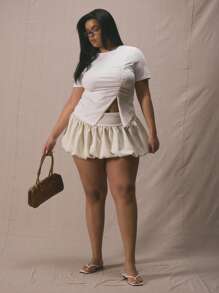 MUSERA Plus Cinched Ruched Waist T-Shirt Spring, Vacation,, Summer, Holiday, Elegant Ibiza, Holiday