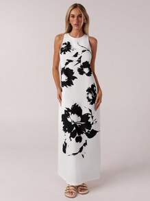 Forever 21 Vestito casual e ampio senza maniche con stampa floreale effetto acquerello, versatile - Multicolore - Visualizzare 3
