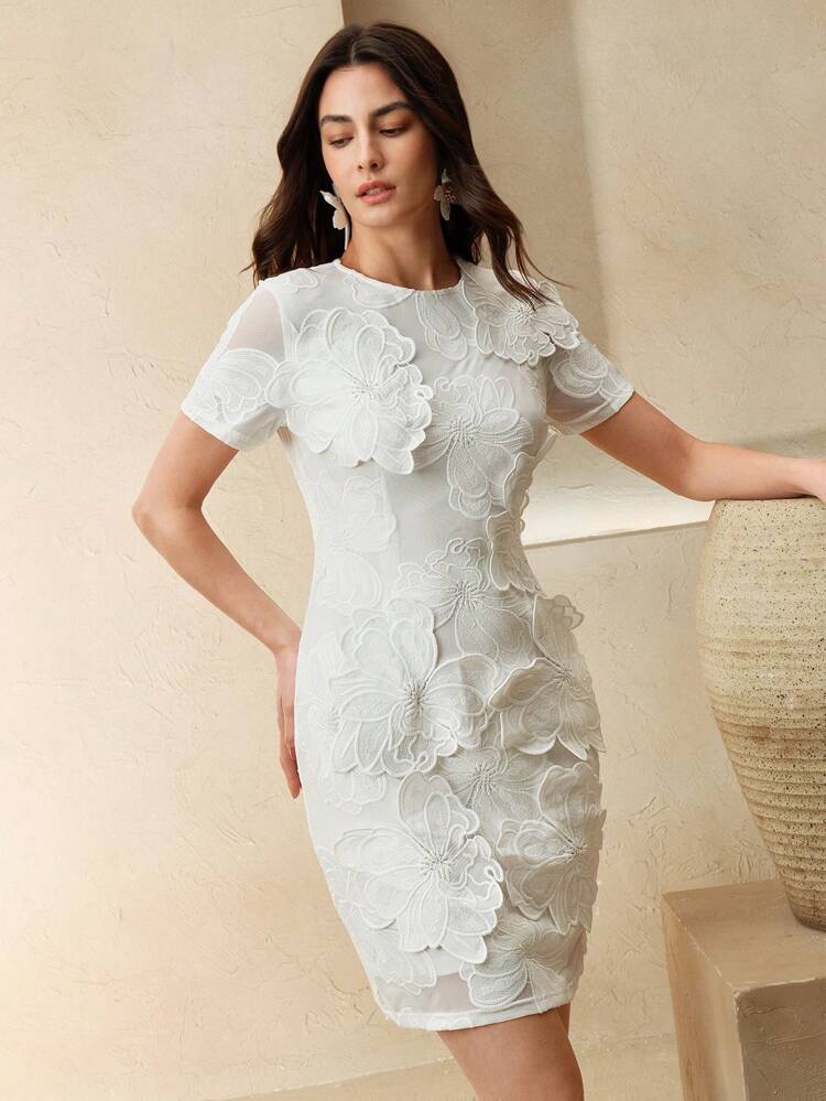 Women Embroidered White Casual Party Mini Dress, Elegant And Sexy Summer Vacation Outfit