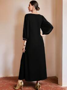 Al Najma Traditional Turkish Long Robe, Modest Kaftan - Black - View 2