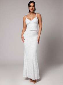 Silquee 2 件套：纯色长裙 + 蕾丝吊带背心，浪漫度假装，适合春季、夏季、情人节约会，适合海滩度假 - 白色 - 查看 5