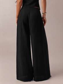 SHEIN Forever 21 Spring&Summer Women Romantic Pants For Prom/Formal/Birthday/90s/Business Casual Woman/Elegant/Western Wear/Going Out/Fashion/Casual/Y2k/Club/Office /Cocktail/Vintage/Bodycon/Rave Festival/Funny/Classy/Old Money/Streetwear/Vacation/Country Concert/Work /Modest/Spring Break/Bachelorette/Concert/Baddie/Basic/Graduation/Low Rise/Baggy/Straight Leg/Wide Leg/Black Pants - Black - View 2