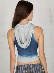 COUREZ 蓝色水洗无袖圆领连帽衫 Y2K 复古风