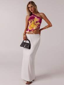 SHEIN Forever 21 Women Spring Vacation Simple Asymmetric Hem Tropical Floral Print Short Crop Top