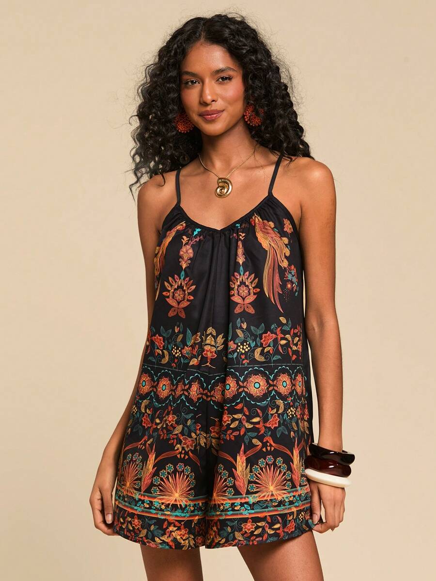 Travachic Woven Printed Loose Jumpsuits For Women - Black - View 1