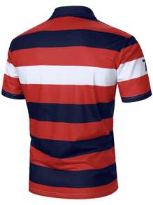 Manfinity Mode Men's Striped Numeric Casual Short Sleeve Polo Shirt - Multicolor - View 2