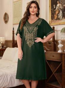 SHEIN 大码复古花卉印花睡袍 - 綠色 - 查看 6