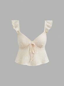 SHEIN MOD 女士杏色衬衫、音乐节、西部女装、露背上衣、可爱夏季上衣、度假女士上衣 - 杏色 - 查看 1