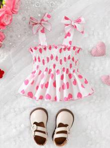 SHEIN Baby Girl Minimalist Fashion Spaghetti Strap Vest Top, Suitable For Summer - Hot Pink - View 1