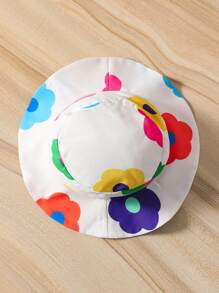 SHEIN 2 件套年轻男孩休闲花卉印花衬衫、短裤和帽子套装，简约风格，适合夏季、度假、出游、假日、旅行、放松、日光浴 - 白色 - 查看 7