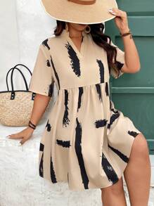 SHEIN Frenchy Plus Size V-Neck Short Sleeve Casual Dress, Suitable For Summer