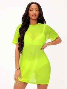 SHEIN SXY Women's Sexy Solid Sheer Mini Dress For Summer
