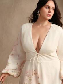 Anewsta Vestido largo elegante y vintage con estampado floral francés y cuello en V, atuendo para el festival de primavera