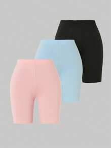 SHEIN 3pcs Girls Solid Color Casual Leggings, Only Selling Pants Without Top, Suitable For Spring/Summer,Summer Travel, School, Campus, College - Multicolor - View 3