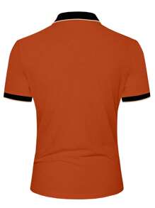 Manfinity Homme Men's Striped Short Sleeve Casual/Business Polo Shirt Polo Shirt For Men Polo Shirts For Men Collar Polo Men Shirt - Burnt Orange - View 2