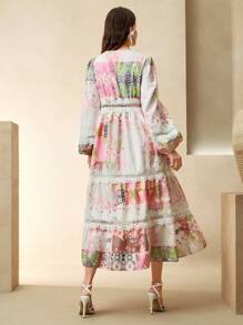 Anewsta Elegant Vacation Women Floral Mid-Long Dress (Pattern Random) - Multicolor - View 2