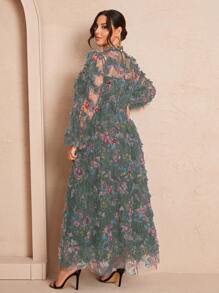 SHEIN Unity Plus Size Pleated Splice Long Sleeve Dress, Casual & Vacation Maxi Women Outfit Fall Cloth For Women