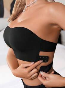 1 件无缝、无线、可拆卸垫、前开合休闲舒适女式抹胸 - 黑色 - 查看 4