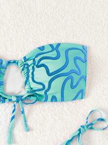 SHEIN Swim Women Summer Beach Striped Print Bandeau Sexy Bikini Set, Random Print - Multicolor - View 5