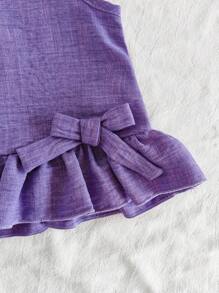 Vintaside Kids Bộ 2 món/Bộ áo liền quần không tay nơ dễ thương thường ngày cho bé gái - Màu tím - Xem 4