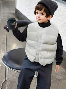 SHEIN Young Boy Casual Solid Color Vest For Autumn & Winter - Apricot - View 1