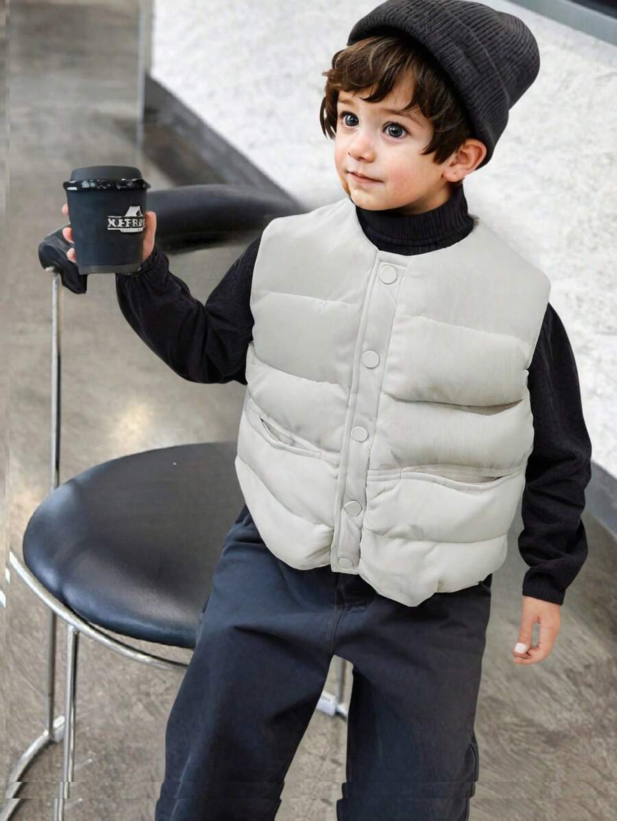 SHEIN Young Boy Casual Solid Color Vest For Autumn & Winter - Apricot - View 1