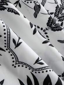 SHEIN Clasi Women's Casual V-Neck Long Sleeve Vacation Plant Print Dress - Black and White - View 7