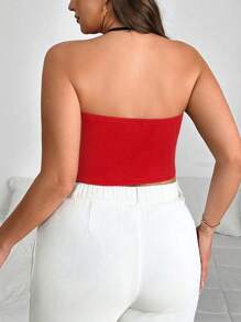 SHEIN PETITE CURVE 夏季大码性感纯色围脖领露背吊带背心