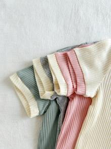 Loomiva 4 件套 女宝宝可爱纯色针织柔软圆领短袖上衣 - 西瓜粉 - 查看 4