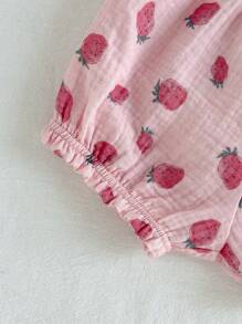 Loomiva Baby Girl Strawberry Pattern Square Neck Ruffle Trim Sleeveless Pullover Top And Bloomer Shorts 2 Pieces Set - Pink - View 6