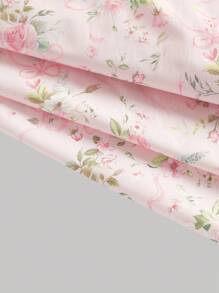 SHEIN X Hannahelzahed SHEIN MOD 女士粉色花卉印花领带褶饰蝴蝶结装饰连衣裙 - 粉色 - 查看 4