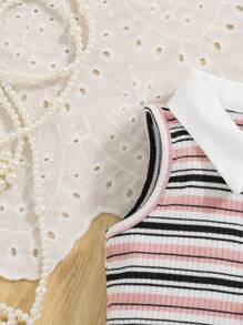 Souflis Souflis Baby Girl Colorful Striped Sleeveless Polo Neck Top, Spring/Summer - Multicolor - View 6