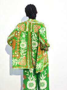 Maija 女式多色数码花卉印花衬衫，前开扣，柔软宽松长袖春季波西米亚休闲衬衫，拼色组合西部风女式 BOHO 圣帕特里克节度假女式花卉