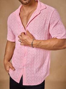 Manfinity VCAY Men's Woven Slim Fit Turndown Collar Casual Shirt, Suitable For Summer