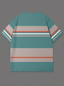 Manfinity Homme 男士日常休闲条纹印花圆领短袖T恤 - 青檸色 - 查看 2