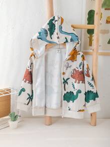 SHEIN Leap Crew Young Boys' Cute Cartoon Fun Cartoon Animal Dinosaur Long Sleeve Hooded Sweatshirt ,Suitable For Outdoor School, Garden, Beach, Birthday, Baby Shower Party, Fall/Winter - Khaki - View 1